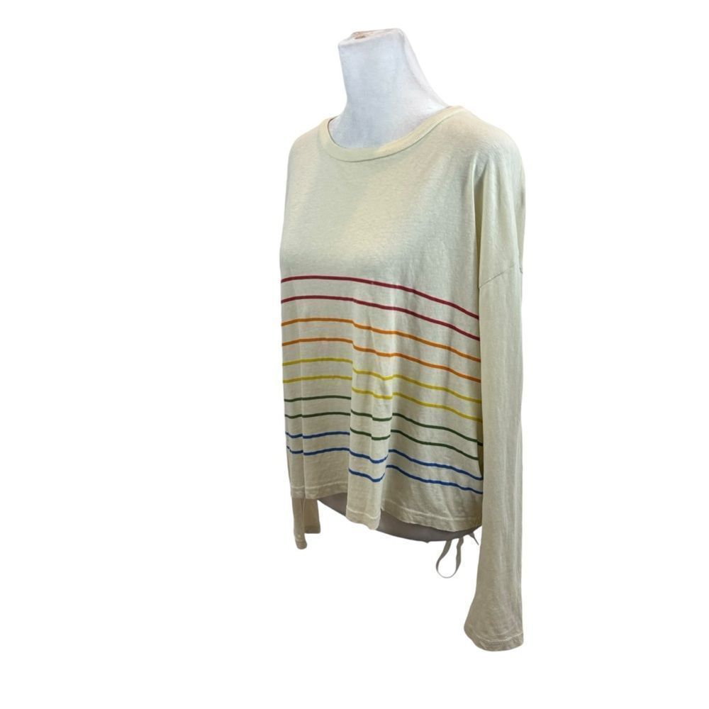 Ladies‎ Sundry Brand Off White Rainbow Striped Long Sleeve T-Shirt Size XS